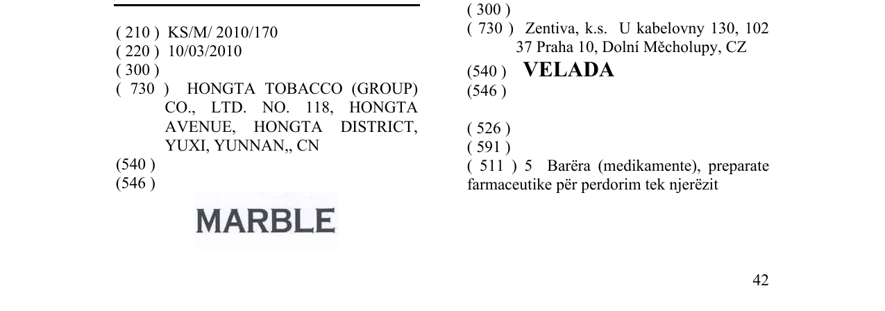 Zëri i markës MARBLE në buletin