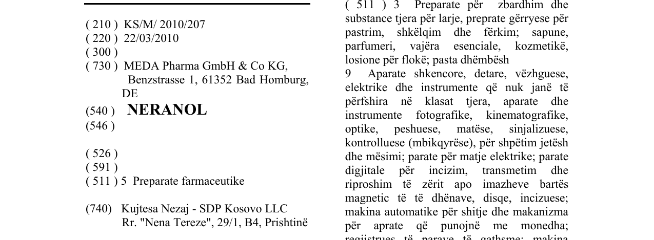 Zëri i markës NERANOL në buletin