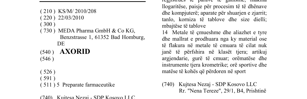 Zëri i markës AXORID në buletin