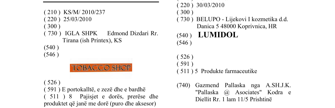 Zëri i markës TOBACCO SHOP në buletin