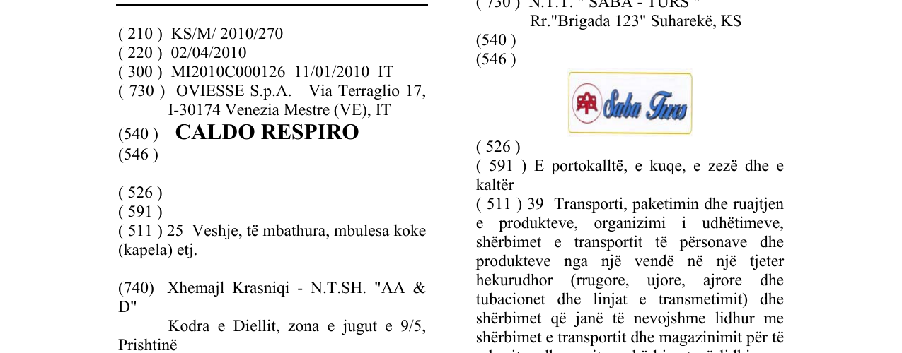 Zëri i markës CALDO RESPIRO në buletin