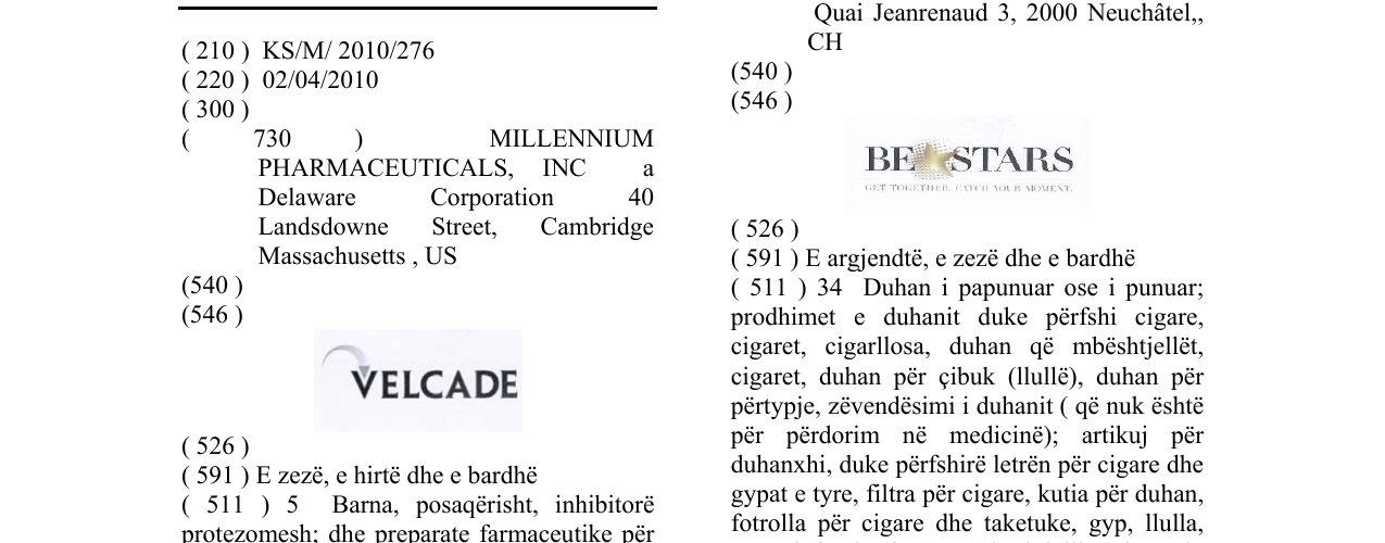 Zëri i markës VELCADE në buletin