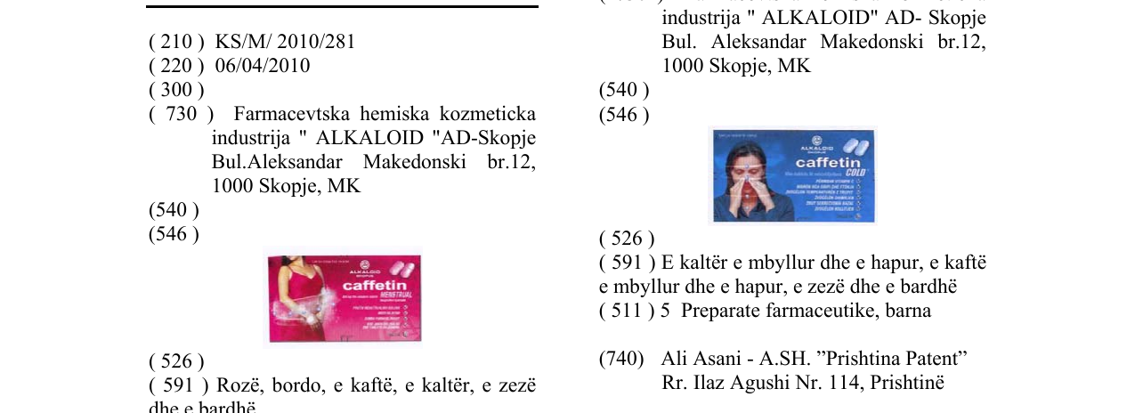 Zëri i markës Caffetin-MENSTRUAL në buletin