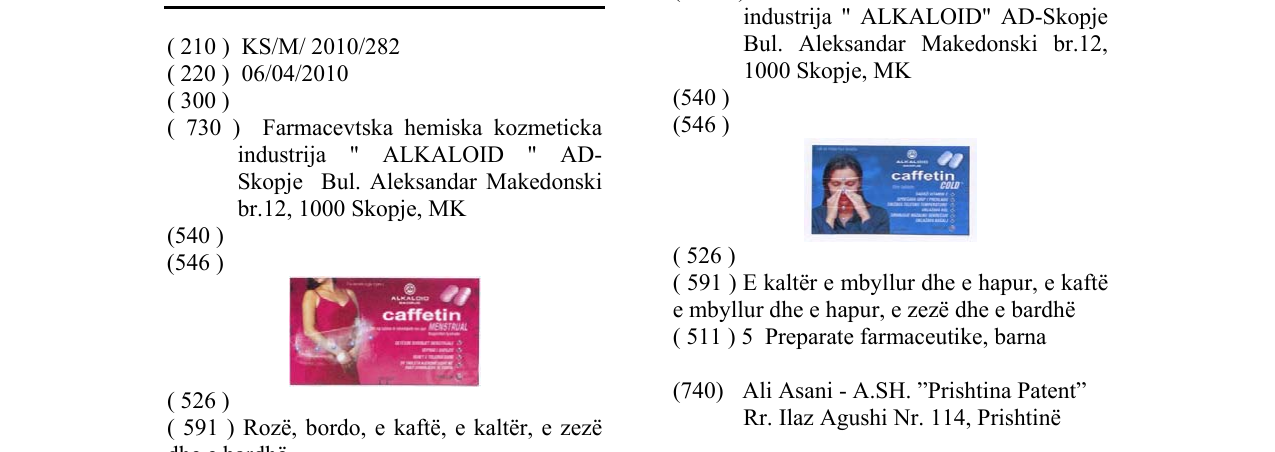 Zëri i markës Caffetin-MENSTRUAL në buletin