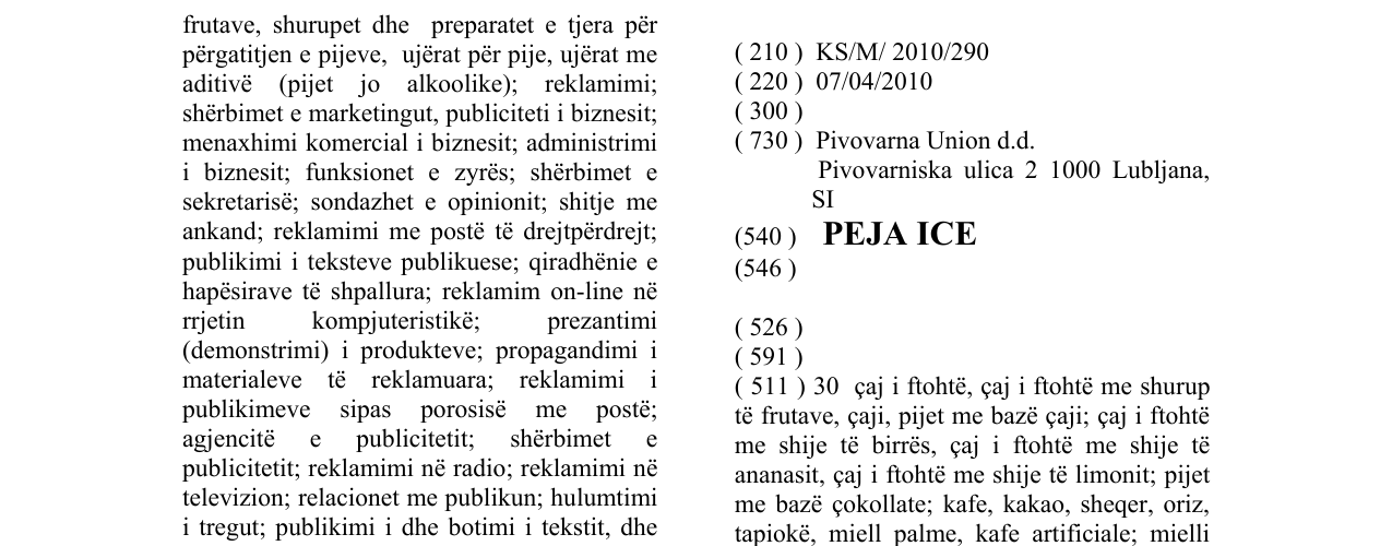 Zëri i markës PEJA ICE në buletin