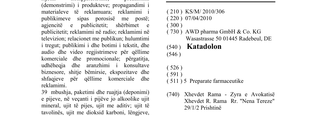 Zëri i markës Katadolon në buletin