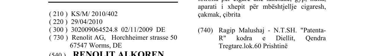 Zëri i markës RENOLIT ALKOREN në buletin