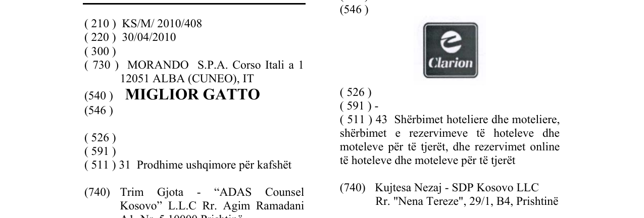 Zëri i markës MIGLIOR GATTO në buletin