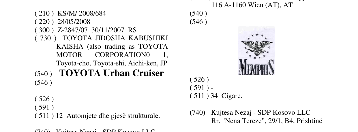 Zëri i markës TOYOTA Urban Cruiser në buletin
