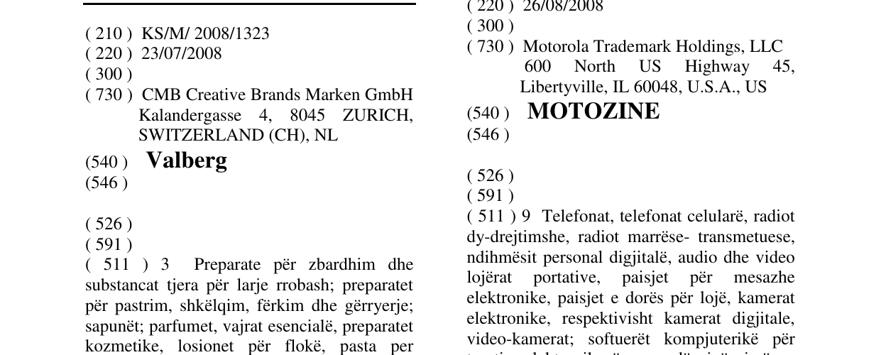 Zëri i markës Valberg në buletin