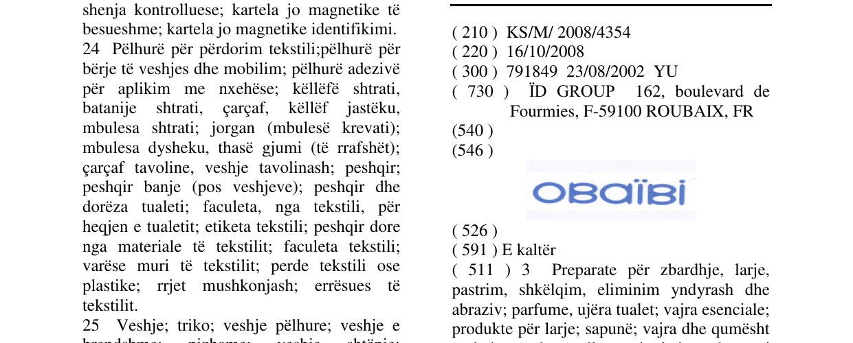 Zëri i markës OBAIBI në buletin