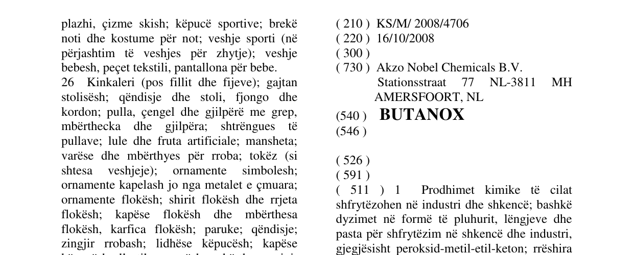 Zëri i markës BUTANOX në buletin
