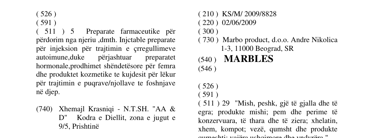 Zëri i markës MARBLES në buletin