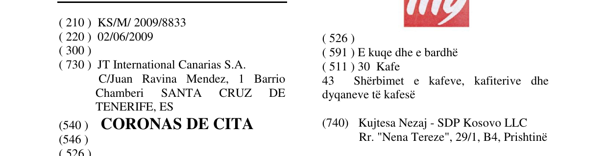 Zëri i markës CORONAS DE CITA në buletin