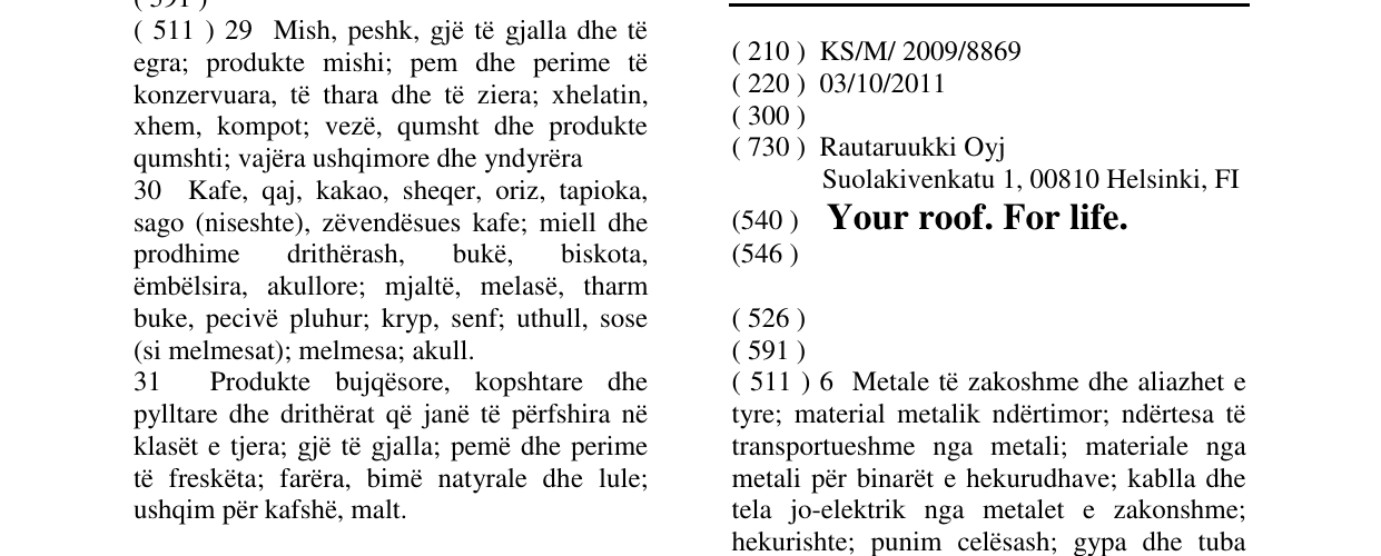 Zëri i markës Your roof. For life. në buletin