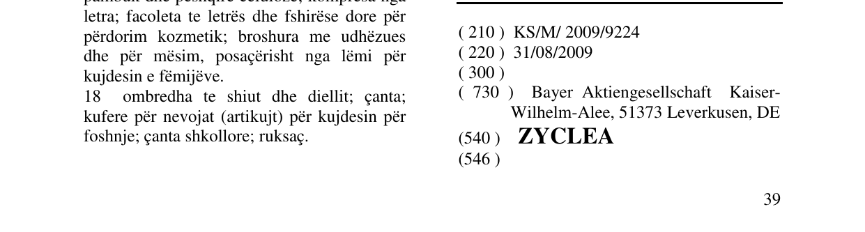 Zëri i markës ZYCLEA në buletin