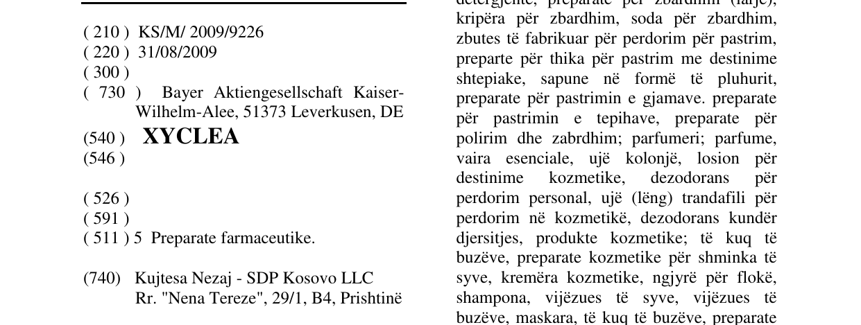 Zëri i markës XYCLEA në buletin