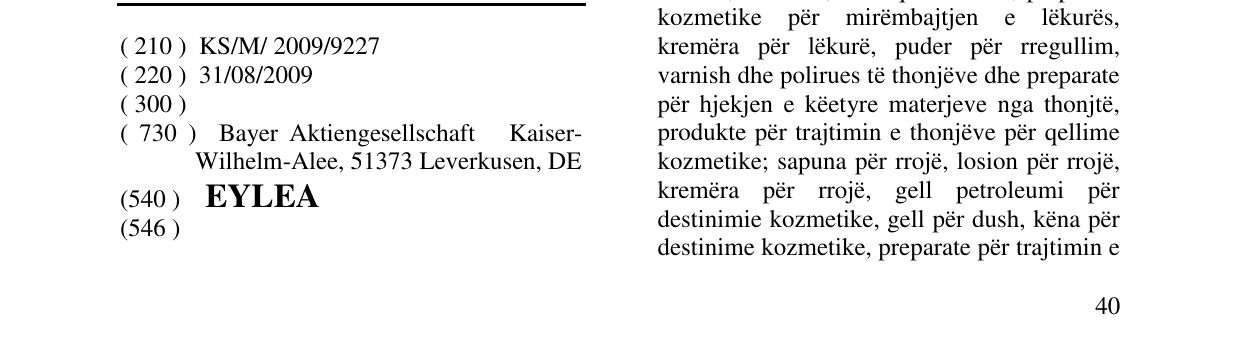 Zëri i markës EYLEA në buletin