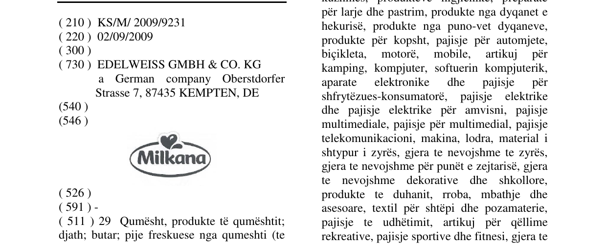 Zëri i markës Milkana në buletin