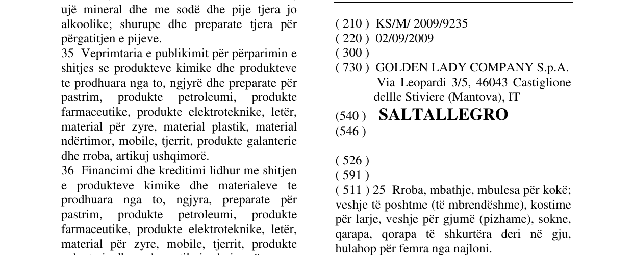 Zëri i markës SALTALLEGRO në buletin