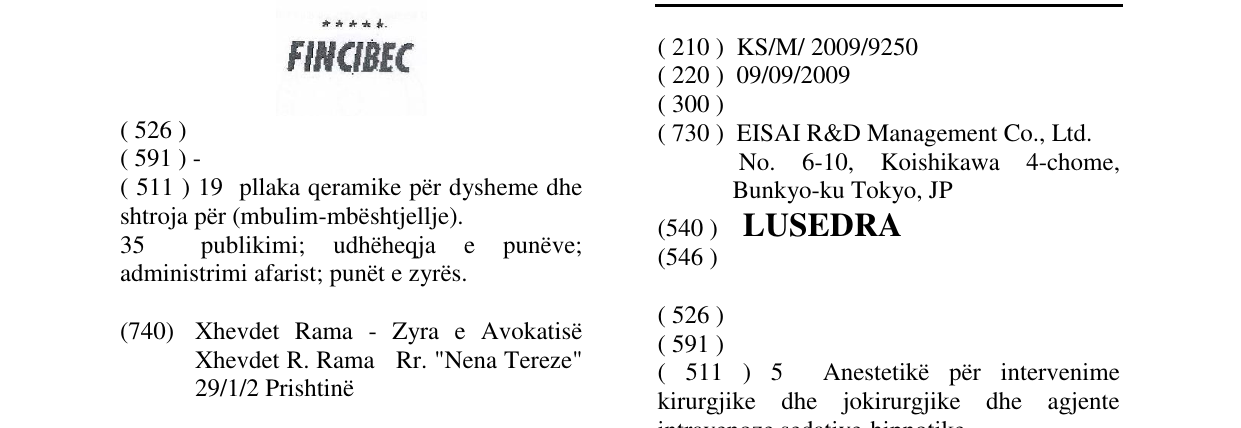 Zëri i markës LUSEDRA në buletin