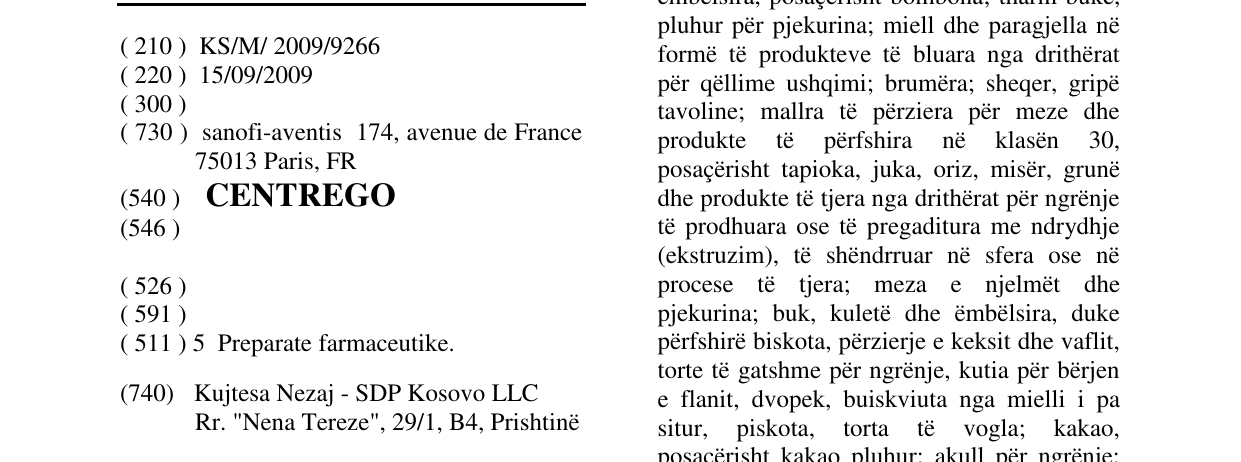 Zëri i markës CENTREGO në buletin