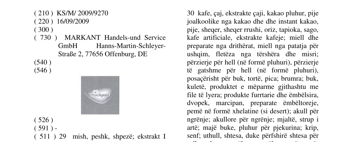 Zëri i markës frischgold në buletin