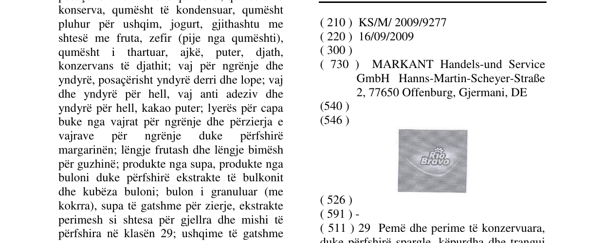 Zëri i markës Rio Bravo në buletin