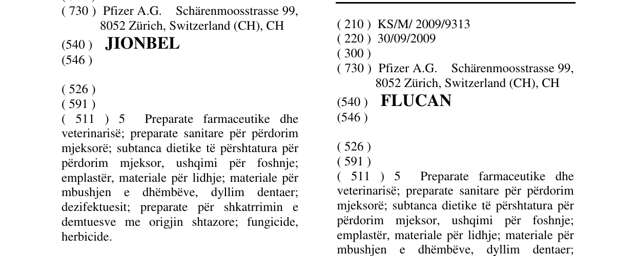 Zëri i markës FLUCAN në buletin