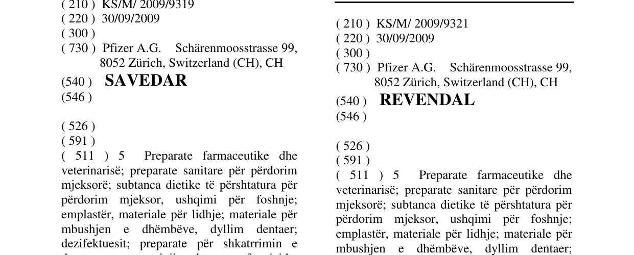 Zëri i markës REVENDAL në buletin
