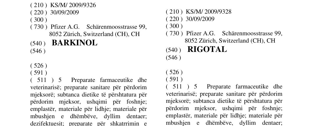 Zëri i markës RIGOTAL në buletin