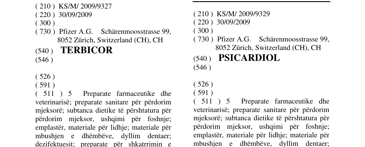 Zëri i markës PSICARDIOL në buletin
