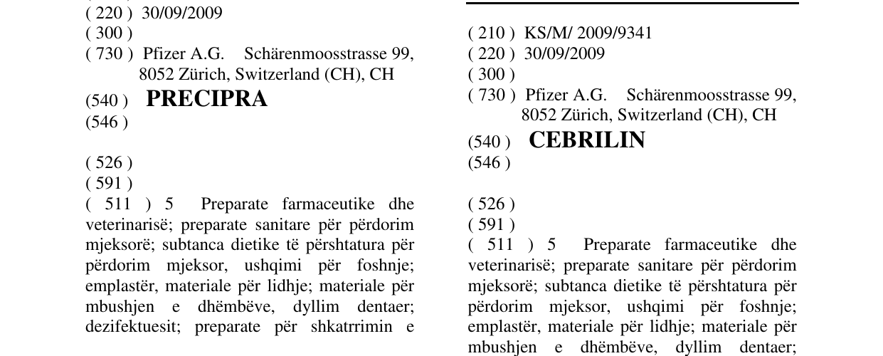 Zëri i markës CEBRILIN në buletin