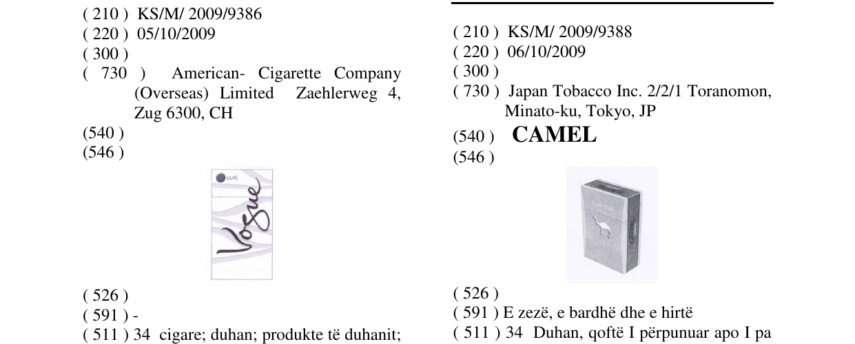 Zëri i markës CAMEL në buletin