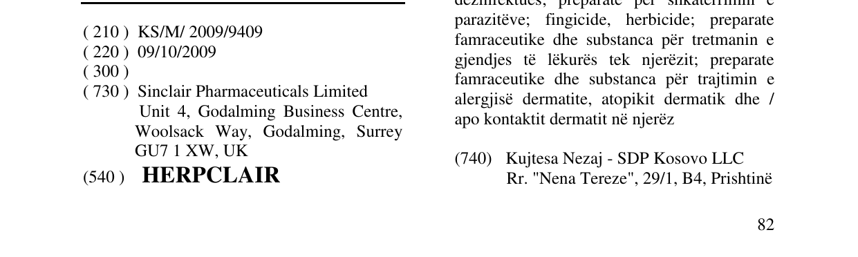 Zëri i markës HERPCLAIR në buletin