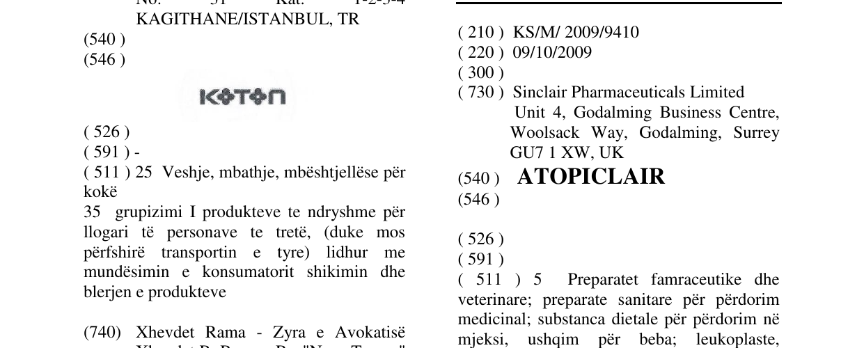 Zëri i markës ATOPICLAIR në buletin