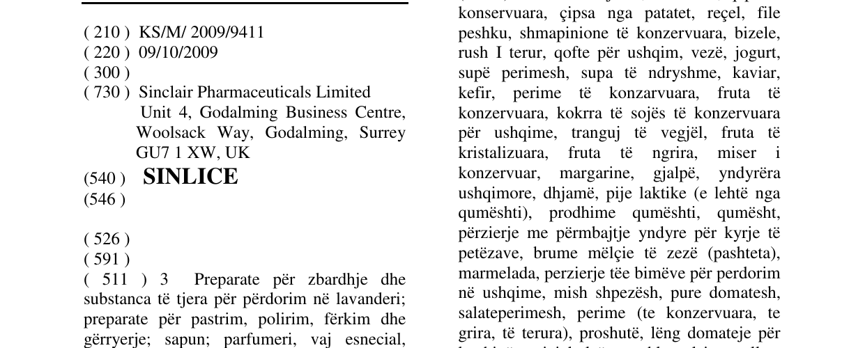 Zëri i markës SINLICE në buletin