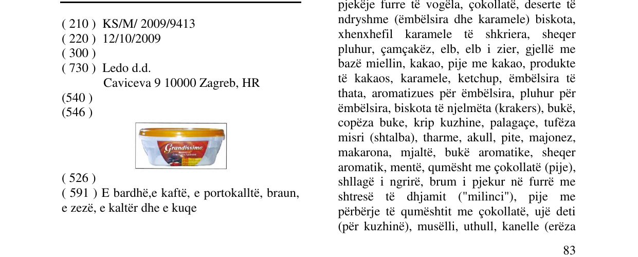Zëri i markës Grandissimo në buletin