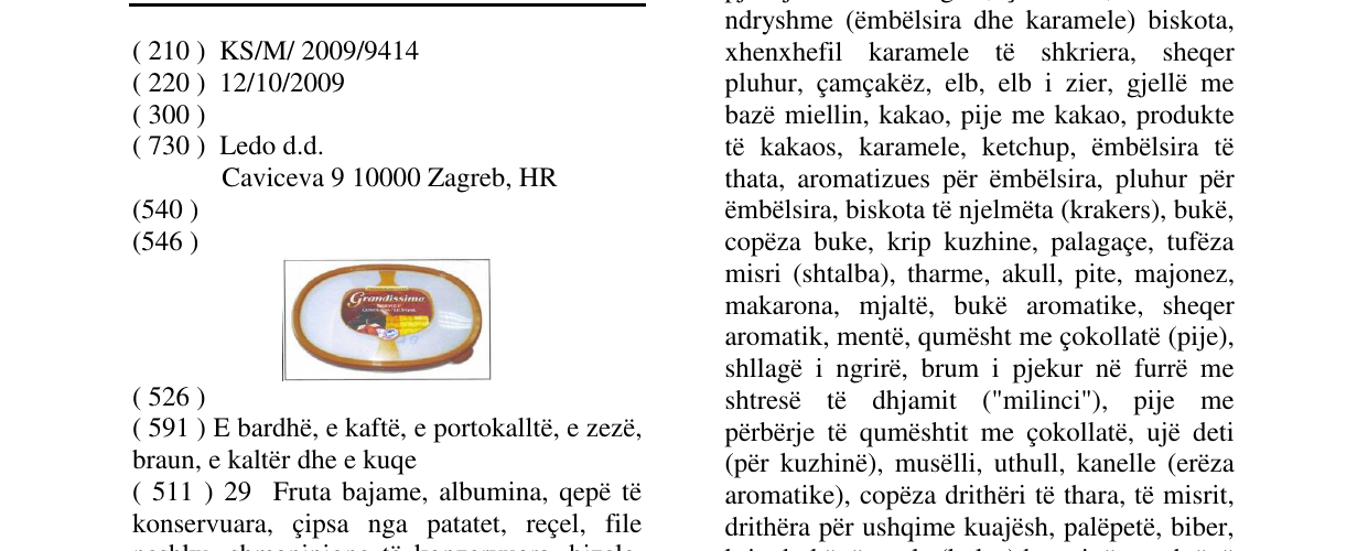 Zëri i markës Grandissimo në buletin
