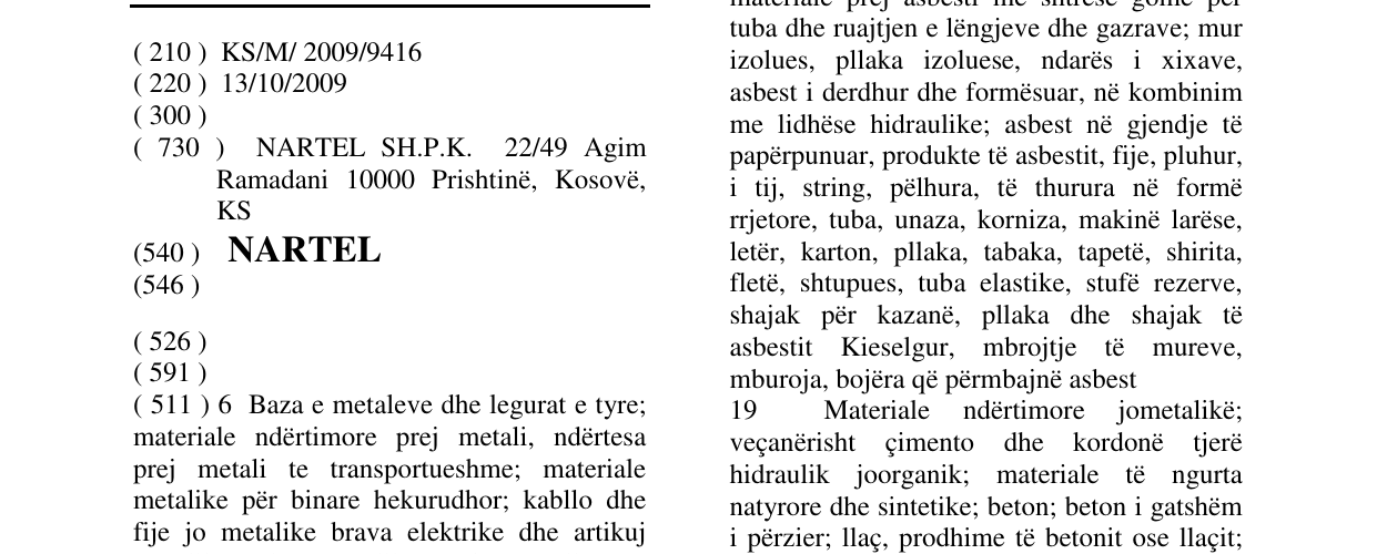 Zëri i markës NARTEL në buletin