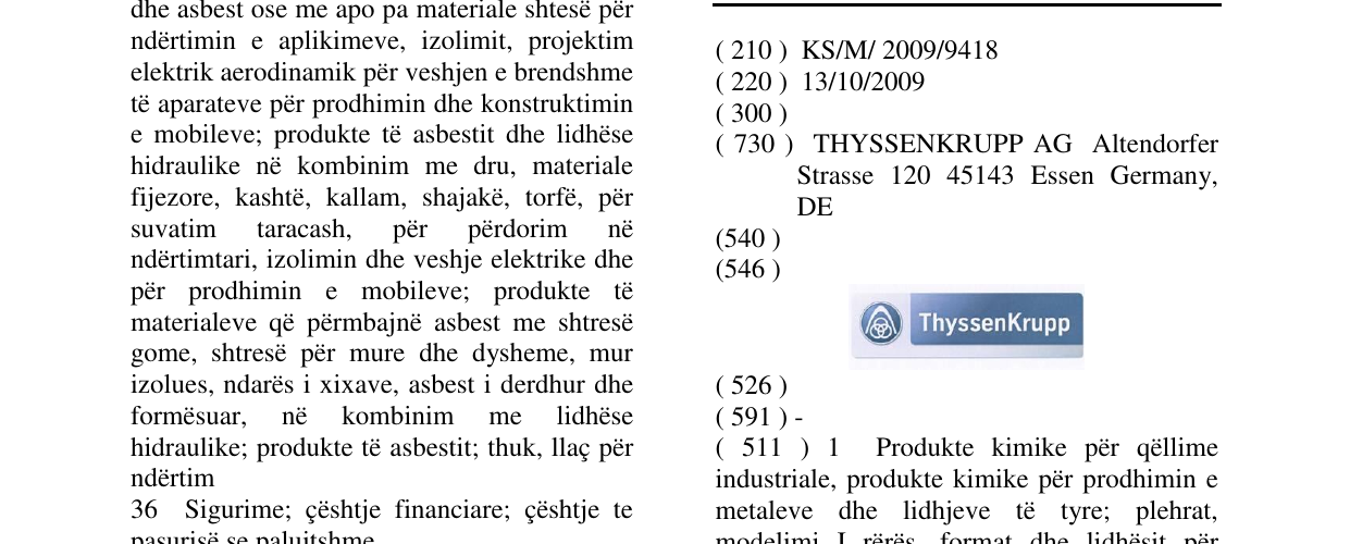 Zëri i markës ThyssenKrupp në buletin