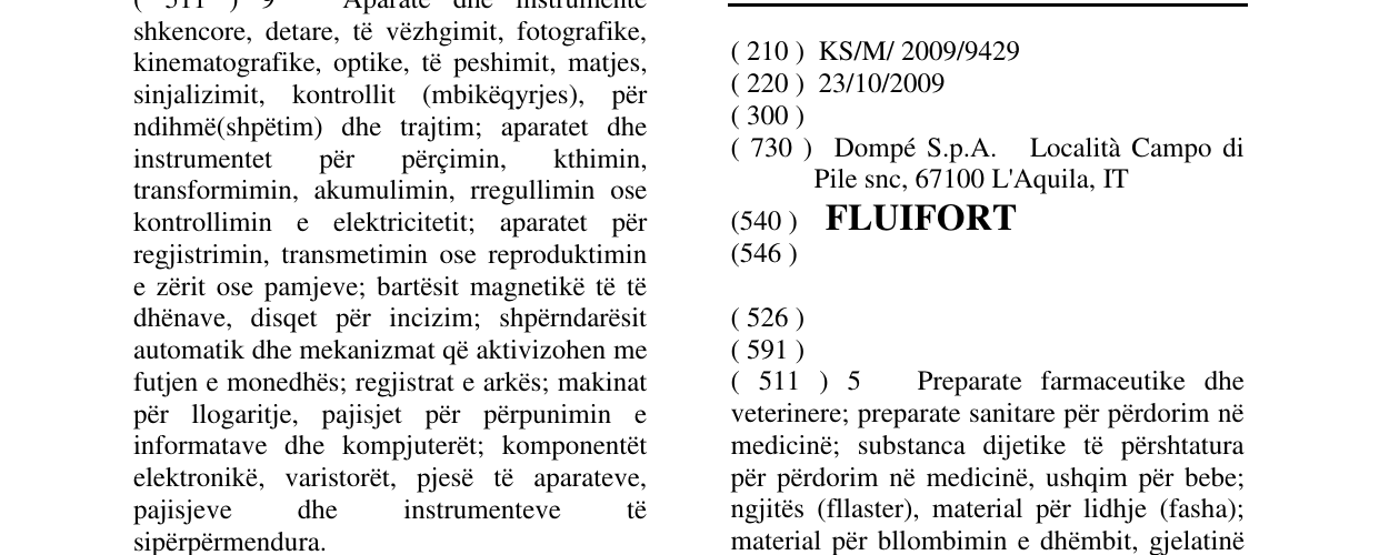Zëri i markës FLUIFORT në buletin
