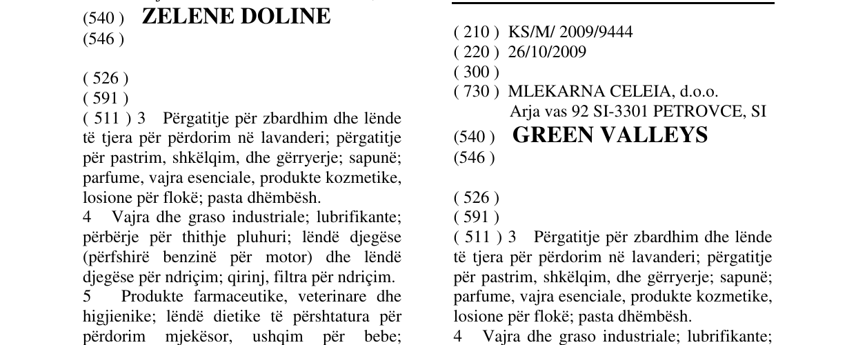 Zëri i markës GREEN VALLEYS në buletin