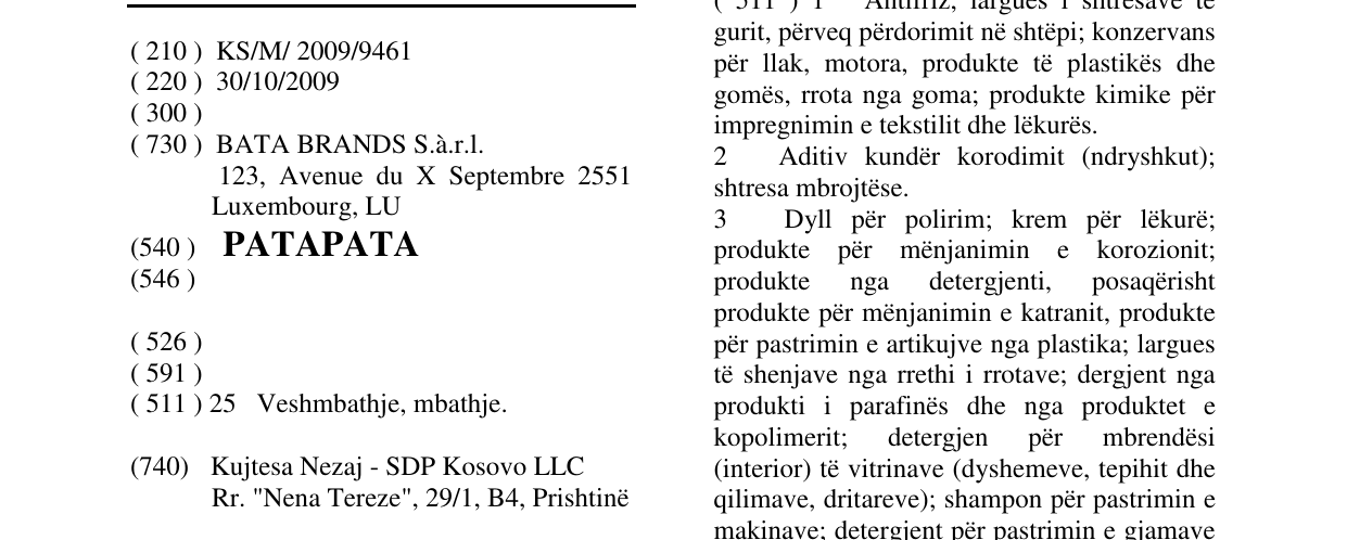 Zëri i markës PATAPATA në buletin