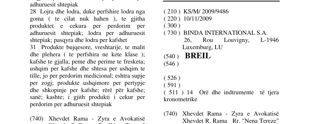 Zëri i markës BREIL në buletin