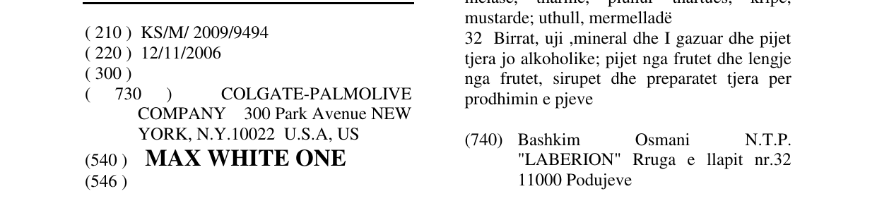 Zëri i markës MAX WHITE ONE në buletin
