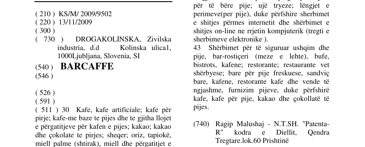 Zëri i markës BARCAFFE në buletin