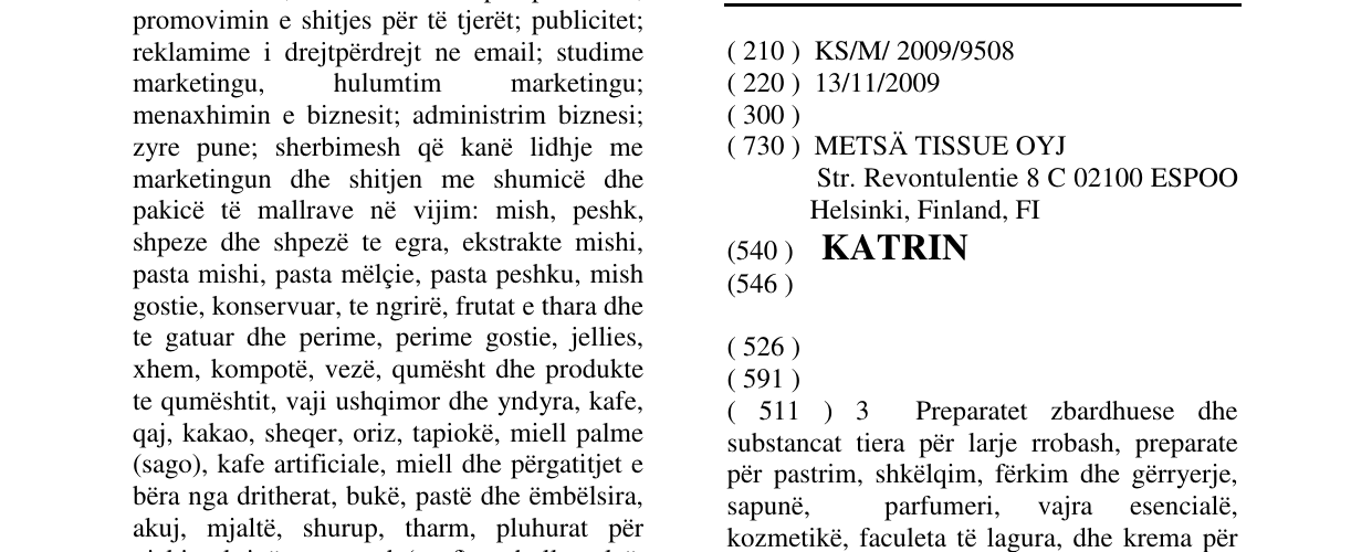 Zëri i markës KATRIN në buletin