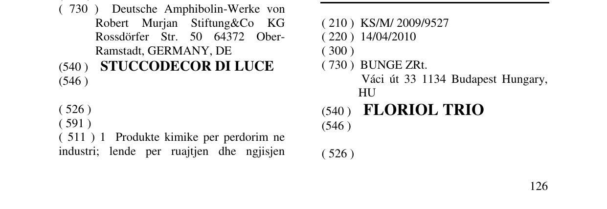 Zëri i markës FLORIOL TRIO në buletin