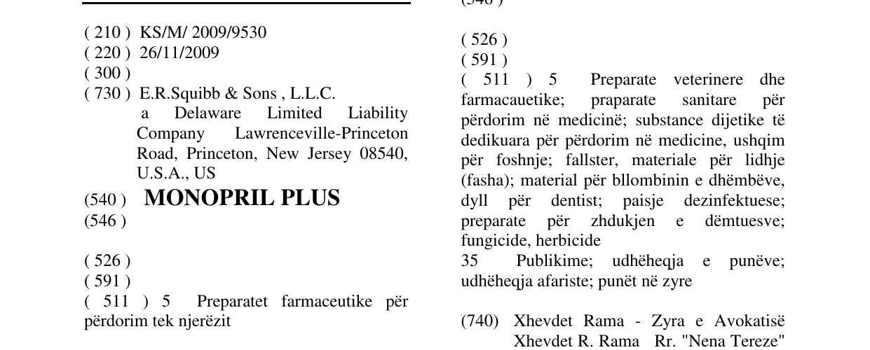 Zëri i markës MONOPRIL PLUS në buletin